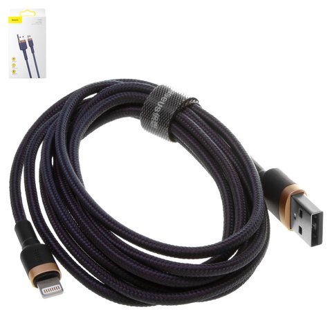 USB кабель Baseus Cafule, USB тип A, Lightning, 200 см, 1,5 А, синий, золотистый, в нейлоновой оплетке, #CALKLF CV3
