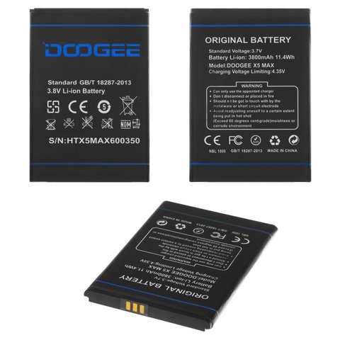 Аккумулятор для Doogee X5 Max, X5 Max Pro, Li ion, 3,8 В, 3800 мАч, Original PRC 