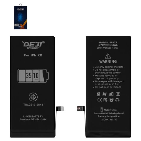Аккумулятор Deji для Apple iPhone XR, Li ion, 3,79 В, 3510 мАч, повышенная ёмкость, original IC