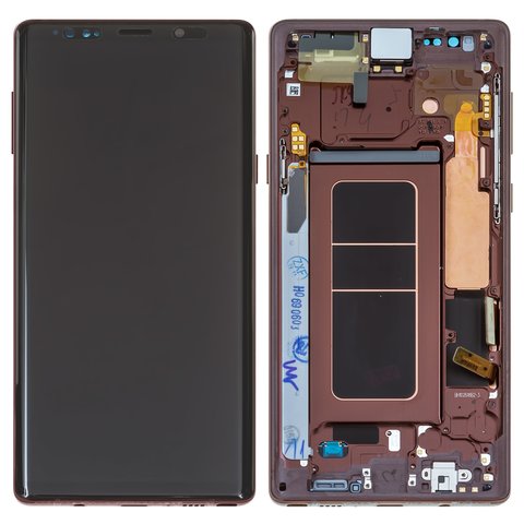 LCD compatible with Samsung N960 Galaxy Note 9, golden, brown, with frame, Original PRC , metallic Copper, original glass 