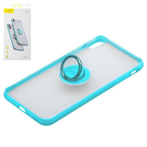 Case Baseus compatible with iPhone XS Max, blue, with ring holder, transparent, plastic  #WIAPIPH65 YD03