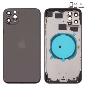 Housing compatible with iPhone 11 Pro Max, gray, with SIM card holders, with side buttons, matte space gray 