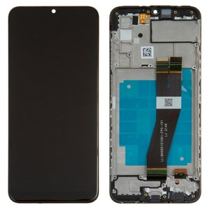 Pantalla LCD puede usarse con Samsung A037G Galaxy A03s, negro, con marco, Original PRC , con cable plano negro, 162x72 mm 