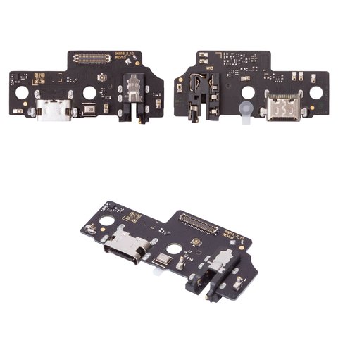 Flat Cable compatible with Samsung A055 Galaxy A05, headphone connector, charge connector, with microphone, with components, High Copy, charging board 