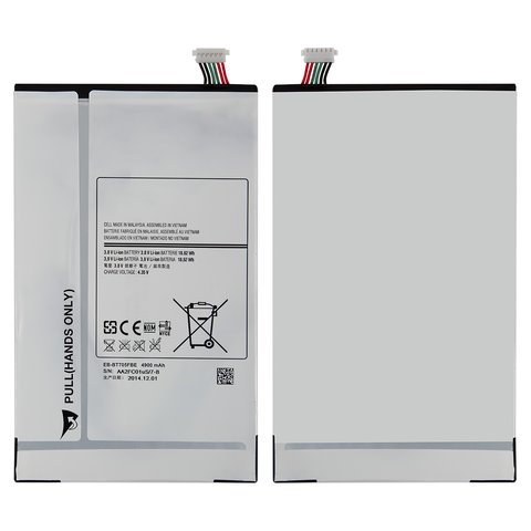 Batería EB BT705FBE puede usarse con Samsung T700 Galaxy Tab S 8.4, Li ion, 3.8 V, 4900 mAh, Original PRC 