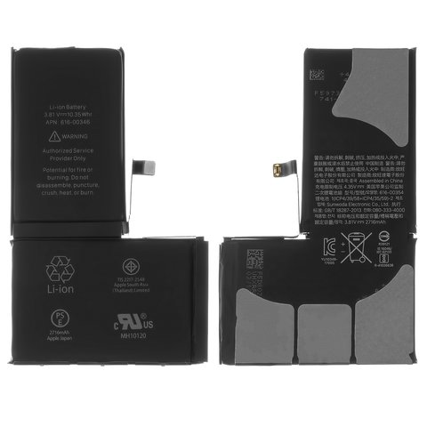 Batería puede usarse con iPhone X, Li ion, 3.81 V, 2716 mAh, PRC, original IC, #616 00351 616 00347
