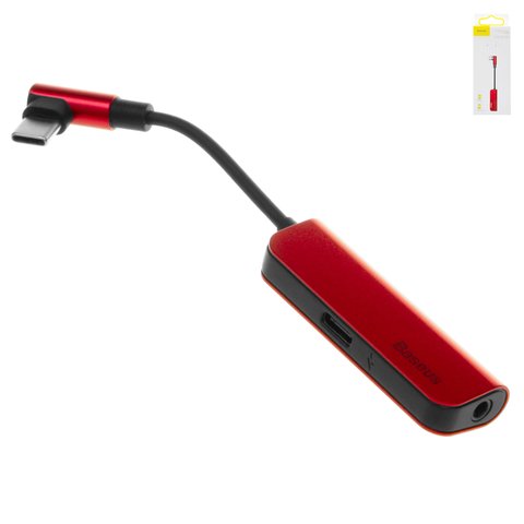 Adaptador Baseus L53, no soporta micrófono, de USB tipo C a 3.5 mm 2 en 1, USB tipo C, TRS 3.5 mm, rojo, #CATL53 91