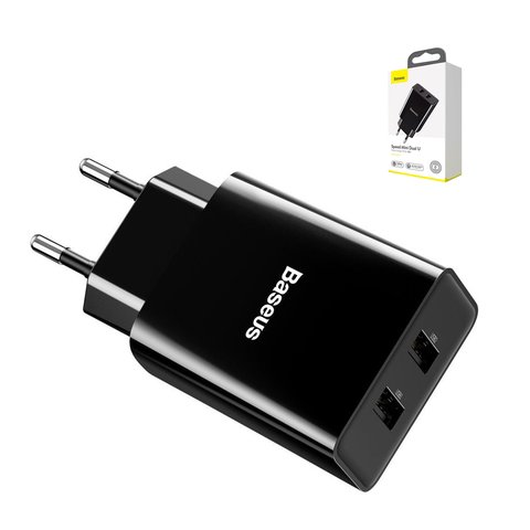 Adaptador de red Baseus Speed Mini Dual, 10.5 W, negro, 2 puertos, #CCFS R01