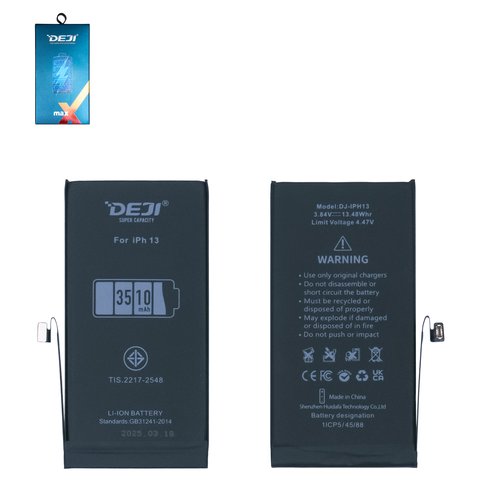 Batería Deji puede usarse con Apple iPhone 13, Li ion, 3.84 V, 3510 mAh, mayor capacidad, original IC