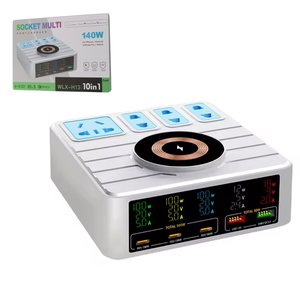 Adaptador de red Kingmax WLX H13, 140 W, Wireless Charge, Quick Charge, Power Delivery PD , con un zócalo, 5 puertos, 10 in 1