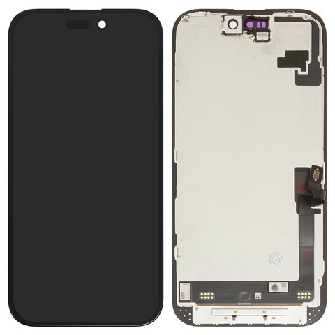 Pantalla LCD puede usarse con iPhone 16, negro, con marco, vidrio reemplazado