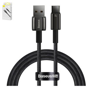 USB кабель Baseus Tungsten Gold, USB тип C, USB тип A, 100 см, 100 Вт, чорний, в нейлоновому обплетенні, #CAWJ000001