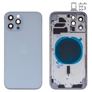 Корпус для iPhone 12 Pro Max, серебристый, с держателем SIM карты, с боковыми кнопками, HC, silver