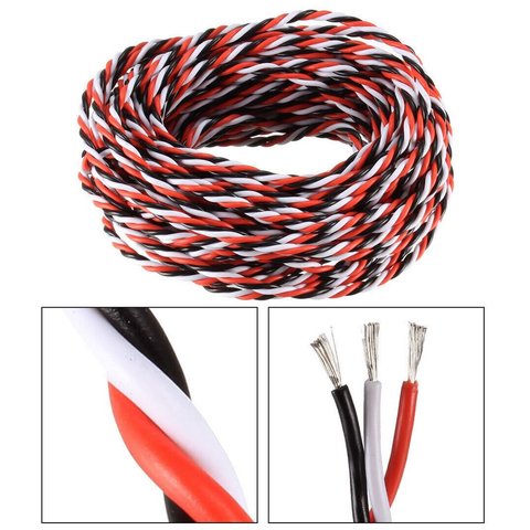 Сервокабель 3x22AWG, 0,33 мм², 1 м, плетений, чорний, червоний, білий