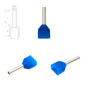 Наконечник TE0508, для 2х проводів, трубчастий, ізольований, синій, 10 шт., 0,5 мм², 8 мм