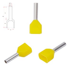 Наконечник TE7508, для 2х проводів, трубчастий, ізольований, жовтий, 10 шт., 0,75 мм², 8 мм