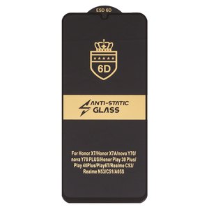 Защитное стекло ESD 6D для Realme C51, C53 NFC, Narzo N53, Note 50; Huawei Honor X7, Honor X7a, Nova Y70, Nova Y70 Plus; Samsung A057 Galaxy A05s, A075 Galaxy A07 4G, совместимо с чехлом, Full Glue, Anti Static, без упаковки , черный